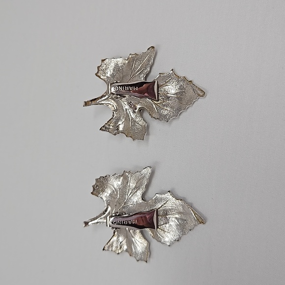 Vintage Marino Silver Tone Leaf with Acorn Clip Earrings Signed - Picture 3 of 10